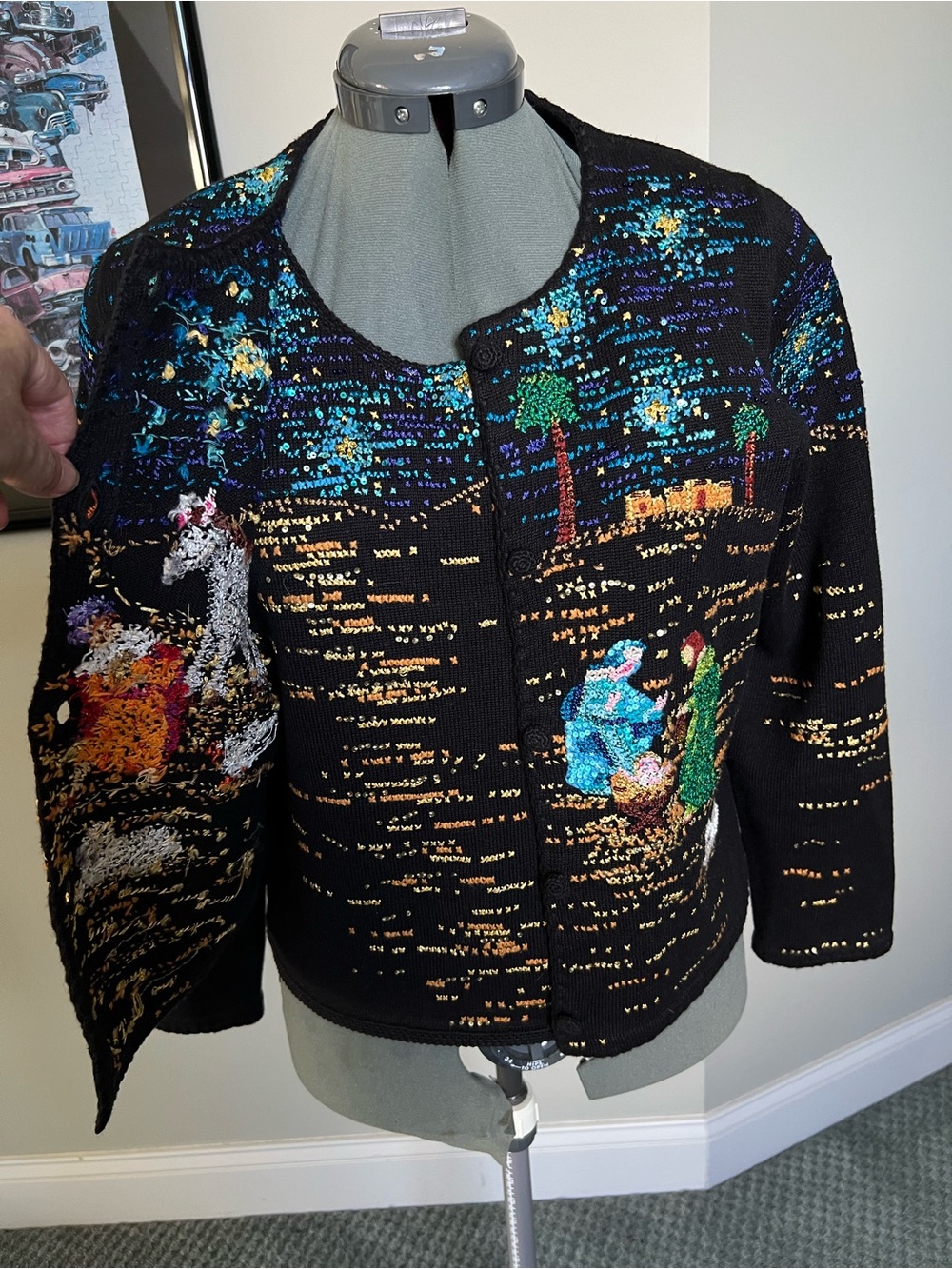 Michael Simon M 2pc Nativity Christmas Sweater Cardigan 3 Kings Day manger